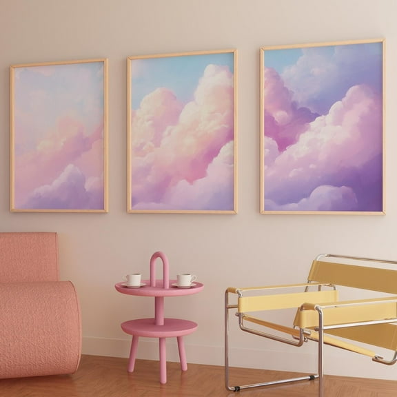 Luvia Set Of 3 Dreamy Pink Clouds Poster, Pink Preppy Y2K Landscape Print, Japandi Apartment Decor,, Modern Wall Decor Set 3 Prints 8x12 UNFRAMED
