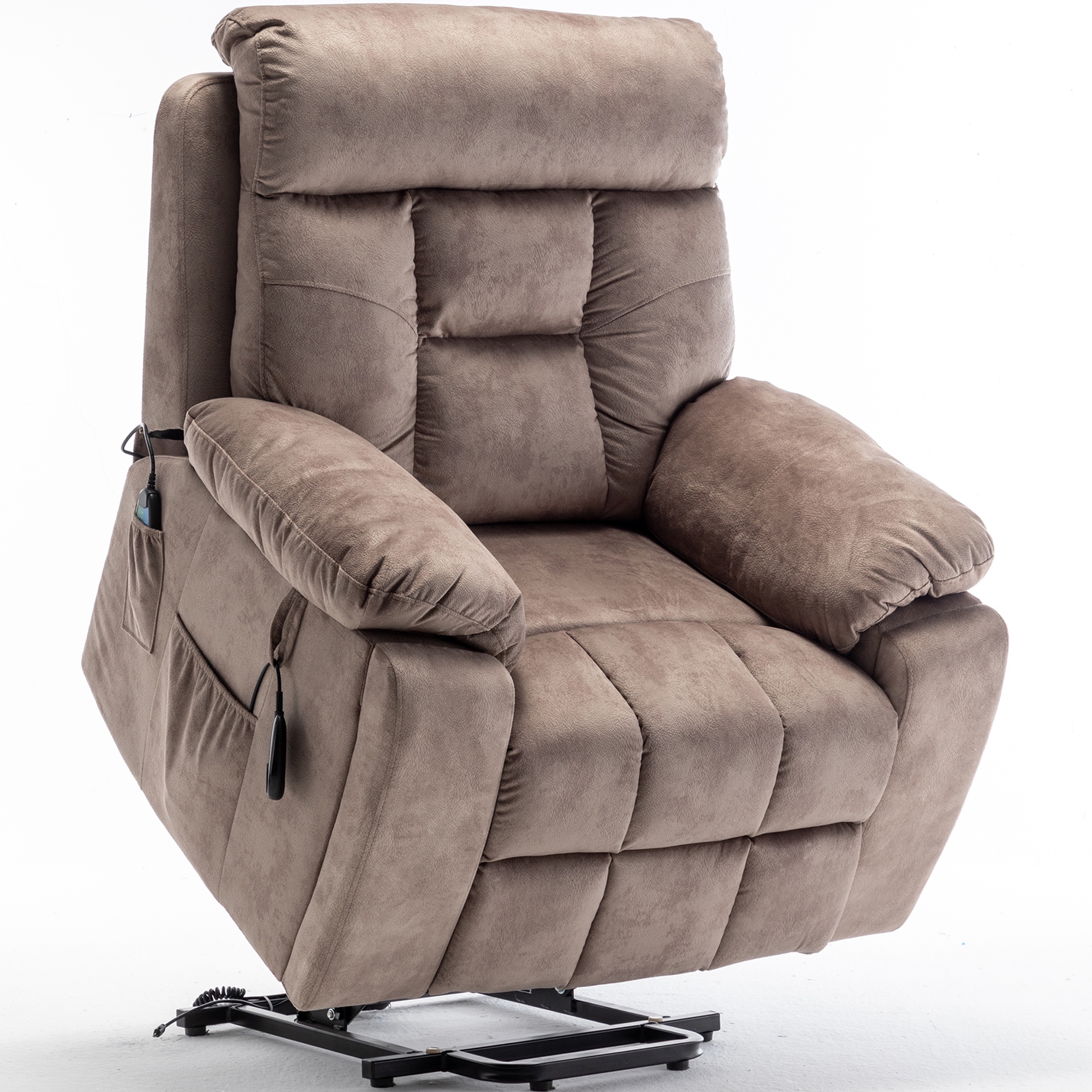 SYNGAR Electric Lift Recliner Chair with Heat and Massage, Oversized Recliner with Hidden Cup Holder for Living Room, Single Recliner Sofa with 26" Width Seat, Easy Assembly, Light Brown