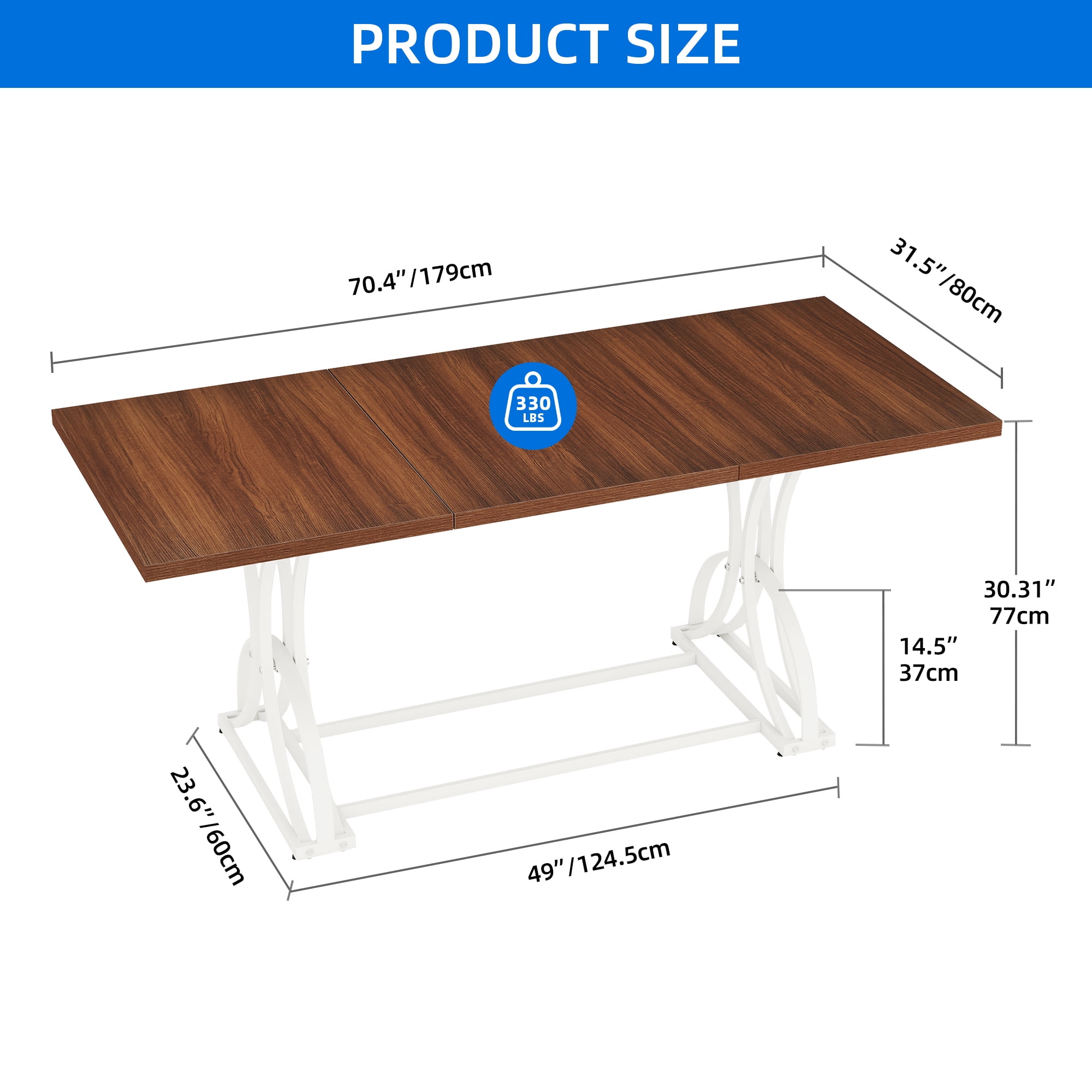 Dextrus 70" Wood Dinner Table for 6-8 Person, Rectangular Kitchen Table with Metal Leg for Gathering, Meeting, Office Kitchen, Dining Living Room, Walnut