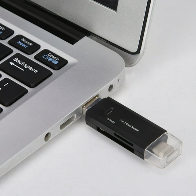 Nuevo lector de tarjetas multifunción 3 en 1 tipo C con micro USB y transmisión de alta velocidad (negro)