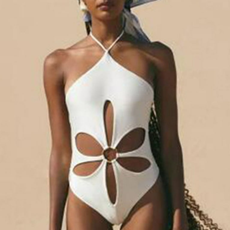 Outfmvch One Piece Swimsuit Women Swimsuit Coverup for Women Bathing Suit Cover Up for Women Womens One Piece Swimsuits Bathing Suit for Women Hanging Neck Backless Bikini Swimsuit White S Walmart