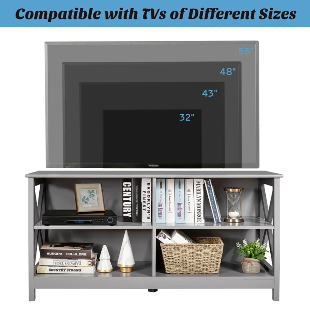 Finihen TV Stand, TV Cabinet, Wooden TV Stand Entertainment for TVs up to 55 Inch with X-Shaped Frame, Media Entertainment Center with Storage, for Living Room, Bedroom, Gray