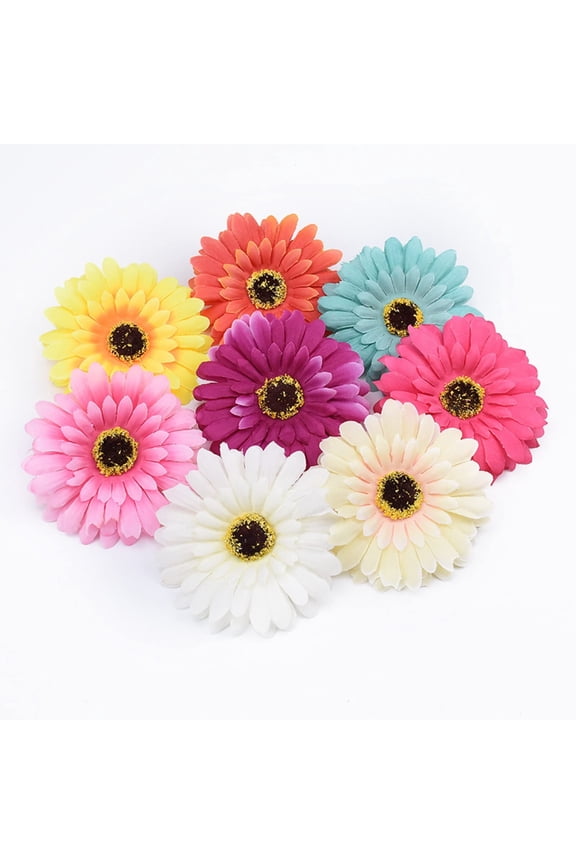50PCS Fake Flower Heads in Bulk, Artificial Daisy Heads Gerbera Flowers Head for Crafts Home Wedding Decoration DIY Wreath Decor Artificial Flowers Head (8 Colors Mixed, 4inch)