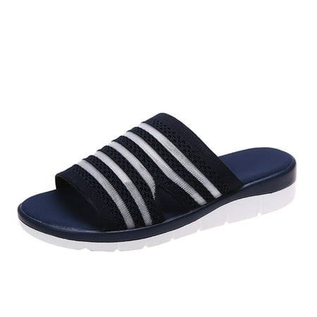 

Wiueurtly Leisure Roman Style Stripe Women s Solid Color Summer Non Slip Slip On Flat Beach Open Toe Breathable Sandals Shoes Slippers Cushion Slides Fuzzy Slipper for Women Size 12