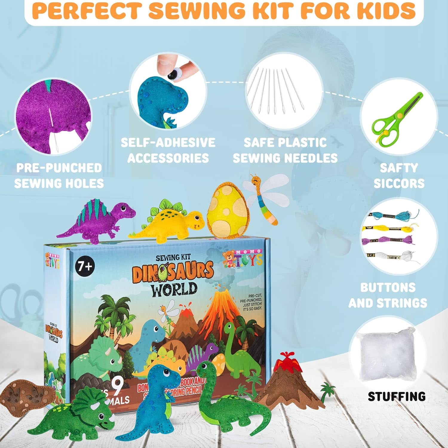 MOMOTOYS Christmas Kids Sewing Kits Ages 8-12 - Boost Confidence & Improve Dexterity – Christmas Gifts for Kids - Beginner Sewing Kit for Kids –