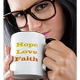 thumbnail image 2 of 3drose, Hope Faith Love in Orange and Yellow Citrus Colors - Spiritual and Inspirational, 11oz Two-tone Black Mug, 2 of 6