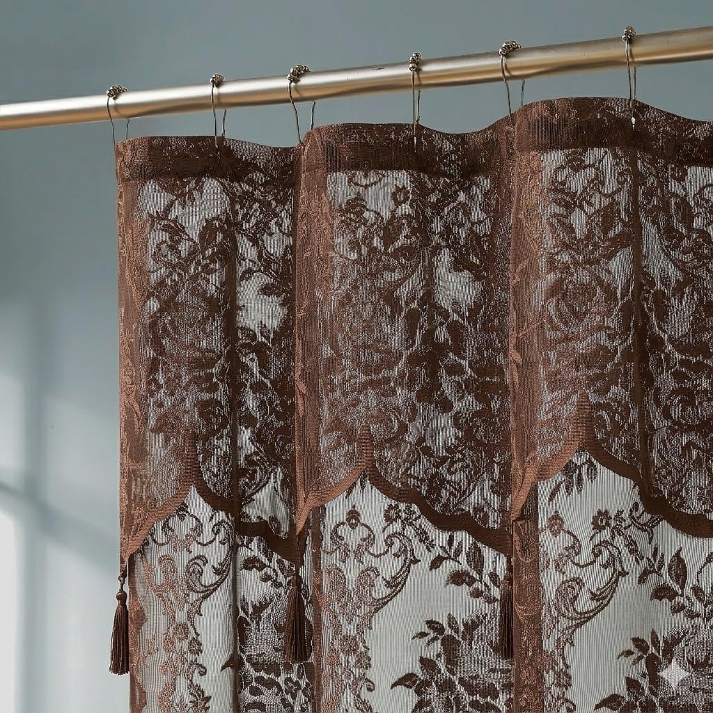 WARM HOME DESIGNS Chocolate Lace Shower Curtain 72 W x 84 L Inches with Attached Valance & Tassels. LA Chocolate 84
