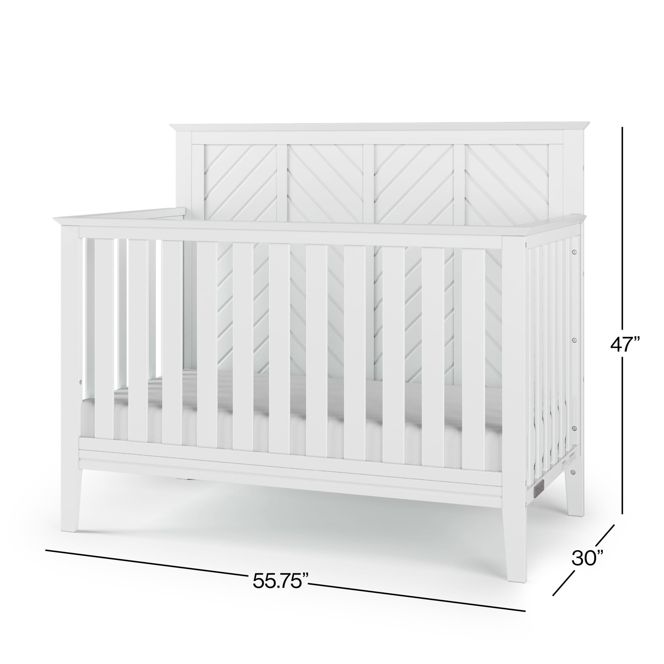 Child Craft Atwood 4-in-1 Convertible Crib, Chevron Panel Design, 3 Mattress Heights, Matte White
