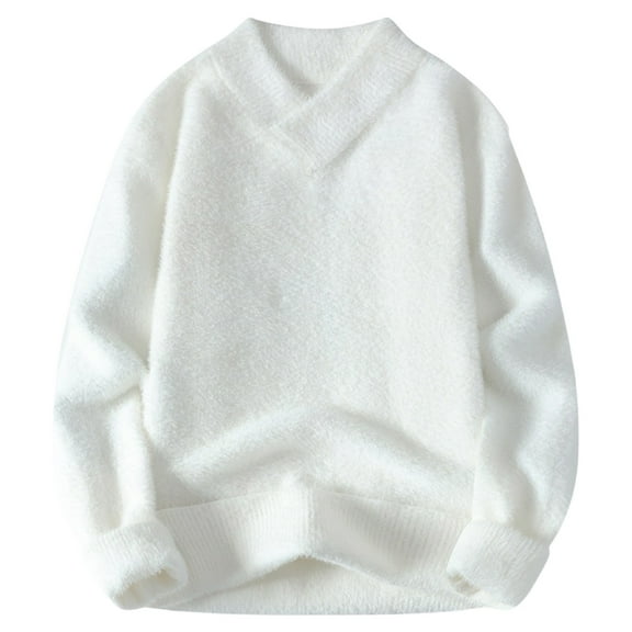 GigrtiJin Men's V-Neck Warm Wool Pullover Sweater Vintage Long Sleeve Knitted Sweaters Fall Fashion Streetwear