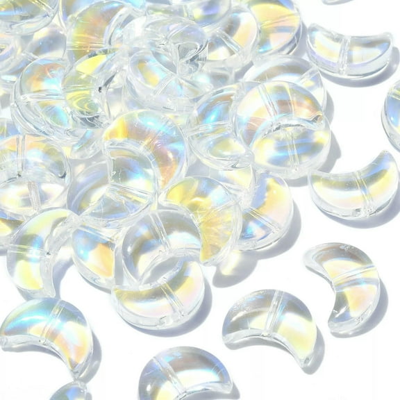 U8MO 100x Clear Glass Crystal Beads Plated Crescent Moon Beads for Jewelry Making