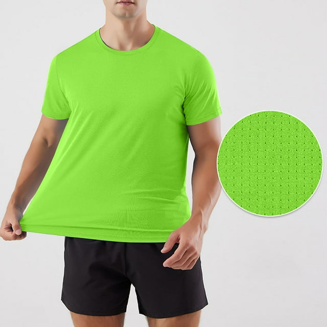 Viluyesy T-Shirt Extensible pour Hommes Léger Été Élastique Athlétique Col Rond Uni Manches Courtes Vert 2TG
