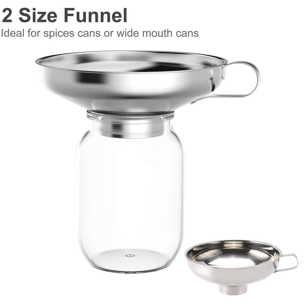 Stainless Steel Canning Funnel,Jam Funnel for Mason Jar with Handle for Regular and Wide Mouth Jars Metal Funnels-L 