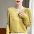 thumbnail image 5 of Fiaer Cardigan Sweaters for Women Buttons Down V-Neck Long Sleeve Pockets Lightweight Knit Tops for Daily Yellow XL, 5 of 5