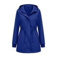 thumbnail image 4 of Ecqkame Women's Hooded Waterproof Rain Jackets Outdoor Casual Long Sleeve Drawstring Waist Windbreaker Outerwear with Pockets Blue XL, 4 of 7