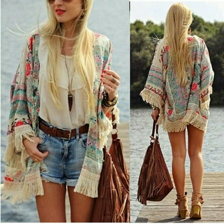 - Women's Beach Swimwear Bikini Cover Up Wrap White Lace Floral Tassels Dress