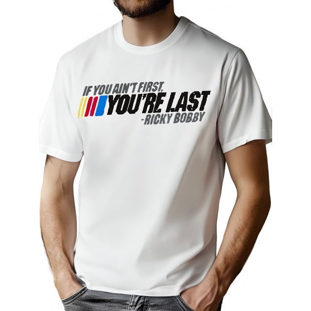 Playera Grande y Alto para Hombre Big and Tall t Shirt Camisas Playeras Manga Corta con Cuello Redondo para HombresMen's Front Print T-shirt If You Ain't First You're Last Bicky Bobby 100% Cotton Fu