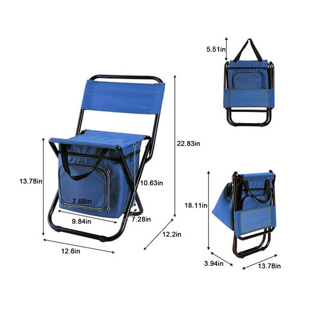 jovati Folding Chair with Back Support Outdoor Folding Chair with Cooler  Bag Compact Fishing Stool Fishing Chair with Double Oxford Cloth Cooler Bag