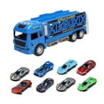 thumbnail image 3 of Juego de juguetes para camión transportador de transporte con 6 coches de carreras, pista de carreras de catapulta para niños Azul, 3 of 9