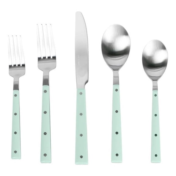 Pemberly Row Mint and Stainless Steel Flatware - Set of 20 Pieces