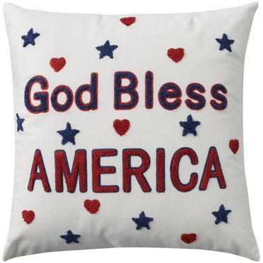 Holiday Pillows God Bless America 18" x 18" White Indoor Throw Pillow