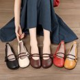 thumbnail image 4 of Zapatos planos de piel de vaca auténtica para mujer, con punta redonda, hechos a mano, de alta calidad, informales y suaves para enfermeras, 4 of 5