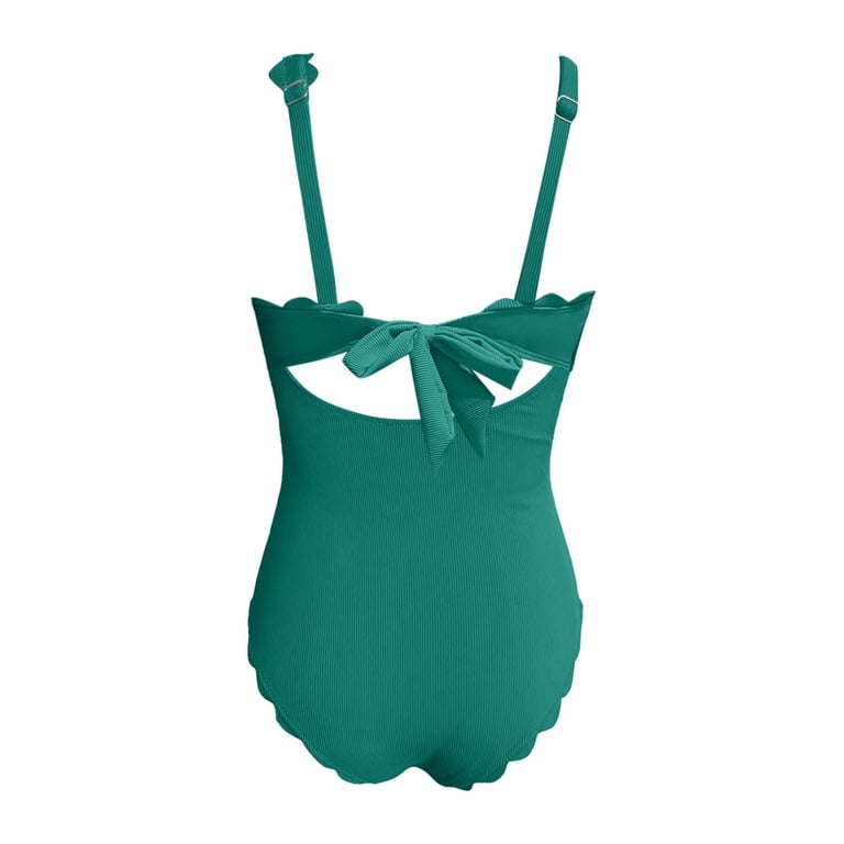 Women's One Shoulder Ribbed Scalloped Swimsuit - Cutout Back