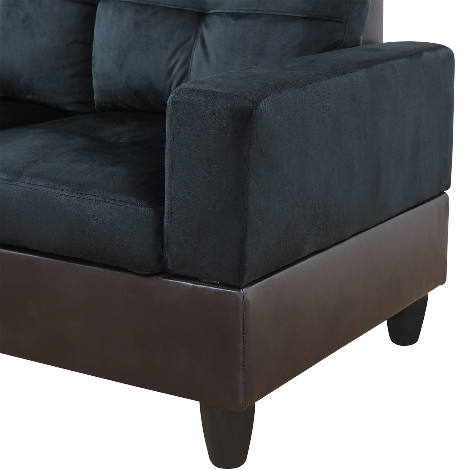 Hommoo L Shaped Couches and Sofas, Lint And PVC Living Room Furniture Sets, Modern Sectional Sofa for Small Space, Dark Blue and Brown(No Ottomans)