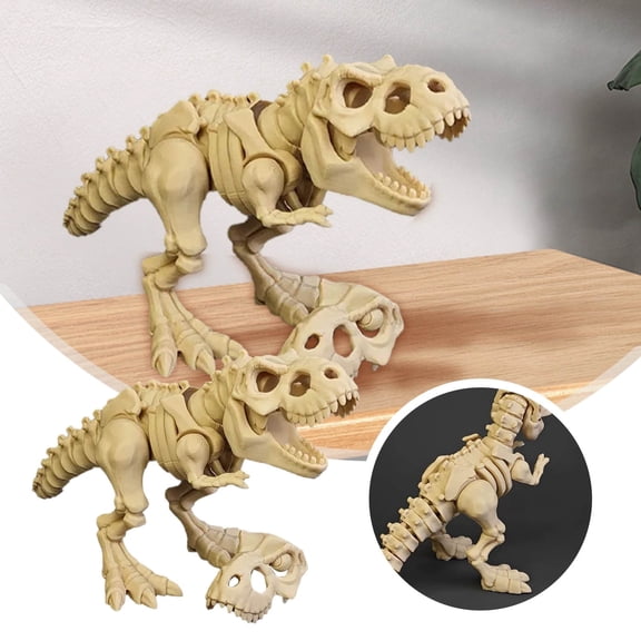3D Printed Movable Dinosaur Skeleton Model Articulated Joints Desktop Display Collectible Ornament for Home