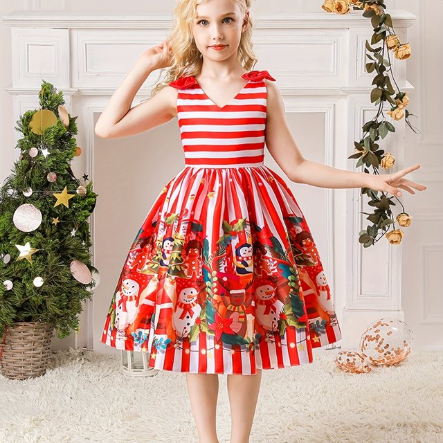 Vestido De Estilo Navideño Para Niñas, Vestido De Línea A Con Patrón De Dibujos Animados, Disfraz De Personaje De Cuento De Hadas Para Cosplay, Ropa Para Niños Para Fiestas De Halloween, Promociones D