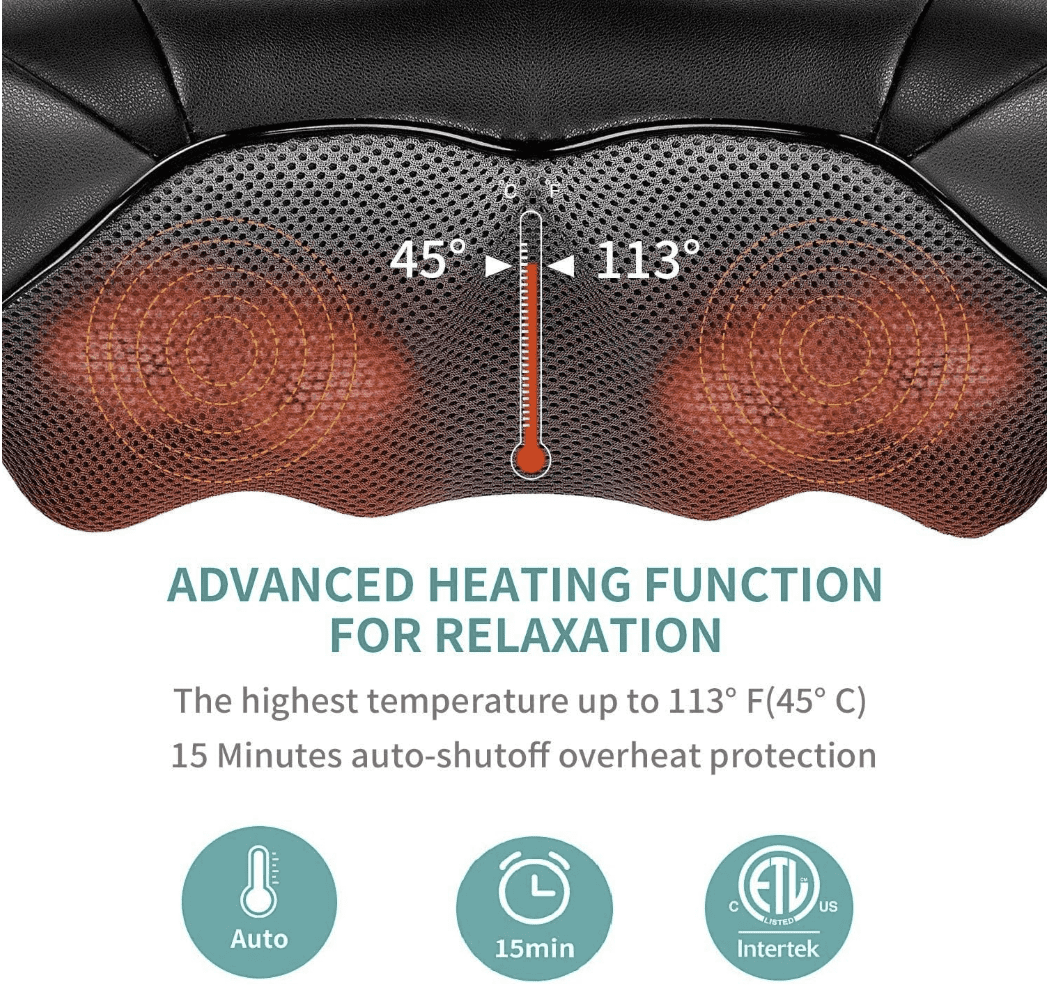 DailyLife Shiatsu Neck and Back Massager with Soothing Heat, Netzach Electric Deep Tissue 3D Kneading Massage Pillow for Shoulder, Leg, Body Muscle Pain Relief,