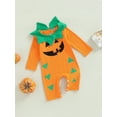 thumbnail image 3 of Seyurigaoka Newborn Baby Halloween Pumpkin Jumpsuit Funny Face Triangle Print Round Neck Long Sleeve Romper for Toddler Girl Boy, 3 of 9