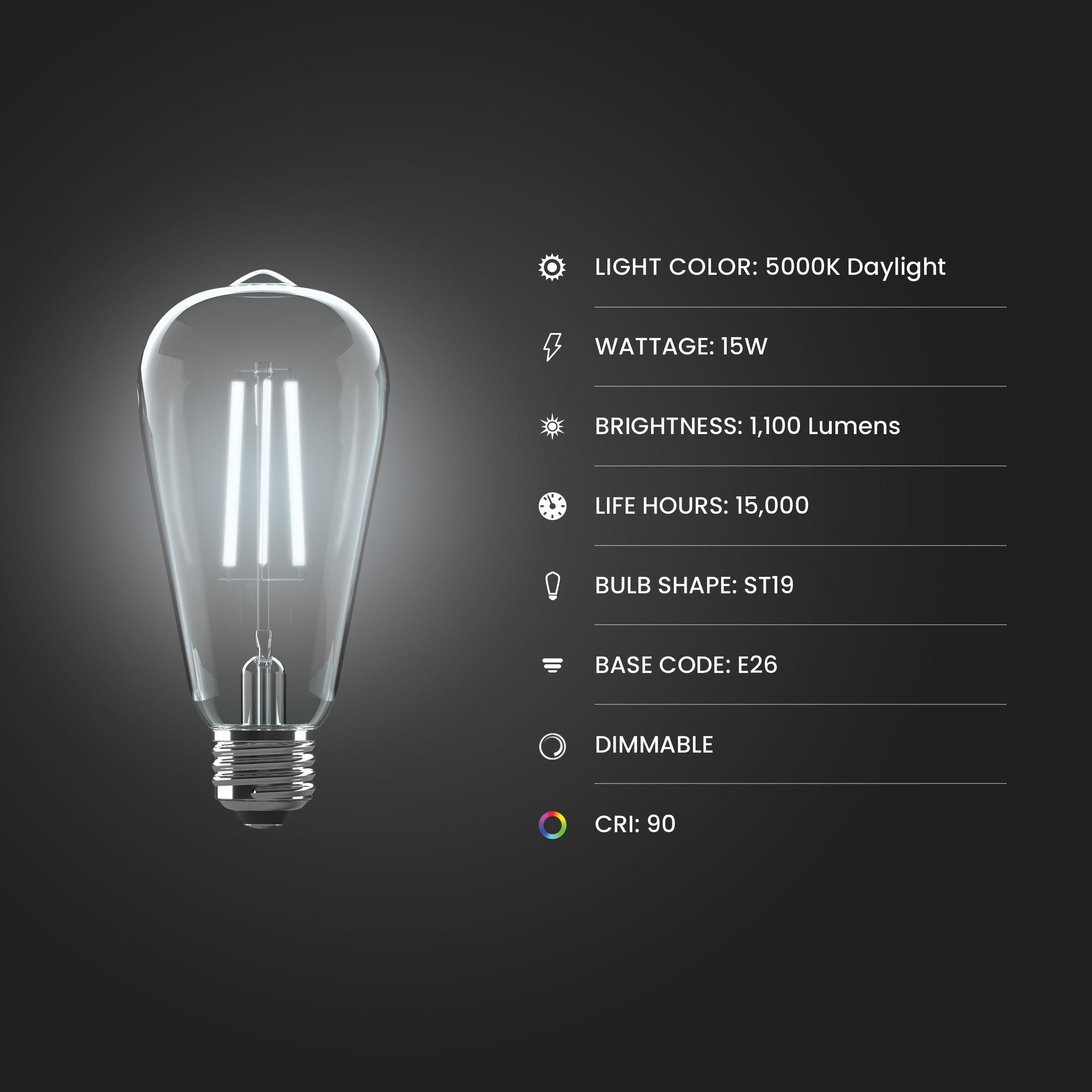 Feit Electric ST19 LED 15W (100W Equivalent) Daylight (5000K), Medium E26 Base, Clear Glass Filament, Dimmable Light Bulb 4 Pack