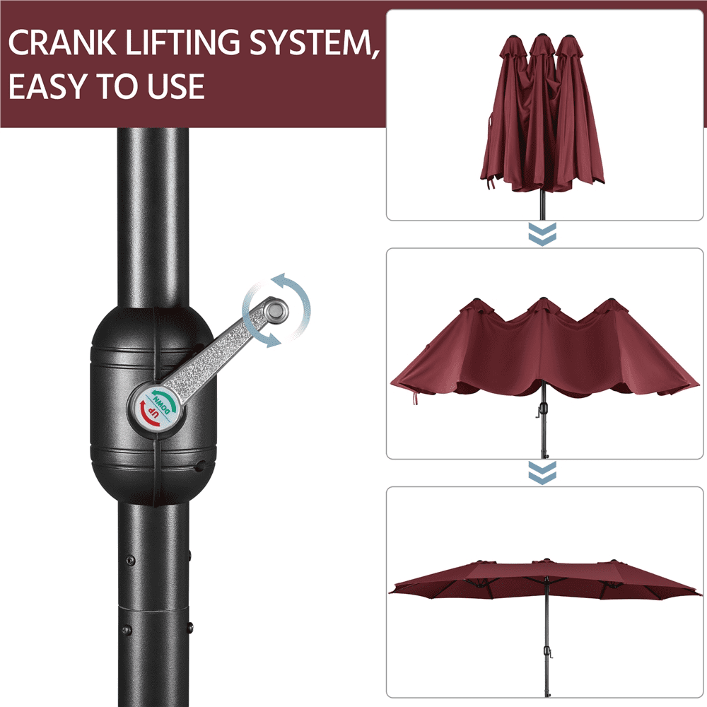 Renwick 15 FT Twin Patio Parasol with Crank Lift, Burgundy