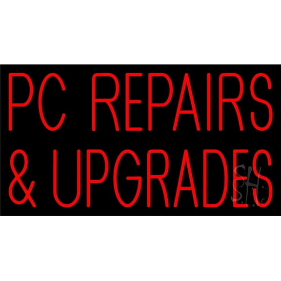 Green Pc Repair And Upgrade 2 LED Neon Sign 13 x 24 - inches, Clear Edge Cut Acrylic Backing, with Dimmer - Bright and Premium built indoor LED Neon Sign for Computer & Electronics store decor.