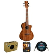 Luna UKE HTC KOA High Tide Ukulele w/ Integrated Preamp and Gigbag, Right Handed, Satin Koa Bundle with Luna Portable 5w Ukulele Amplifier, 10ft Instrument Cable and 2 YR CPS Enhanced Protection Pack