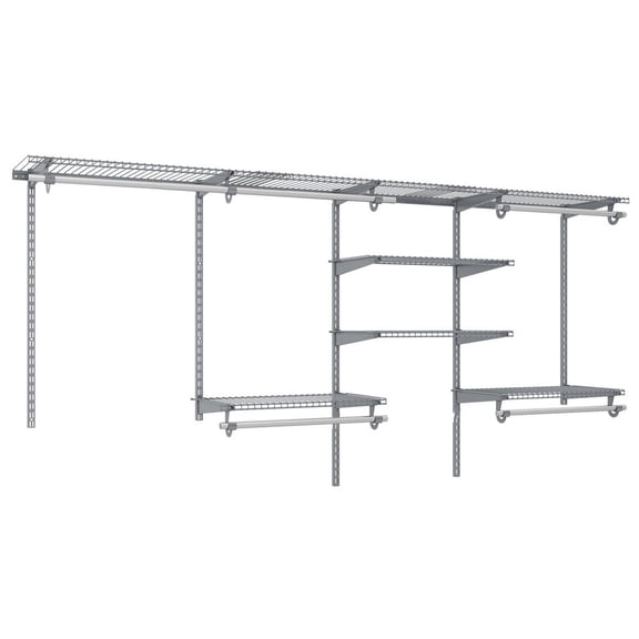4-8 Ft Closet Organizer System with Hanging Rod, 7 Shelves, 5 Hanging Rods, Wall Mounted, Grey