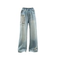 thumbnail image 2 of EnJoCho Girls Bow Denim Pants Kids Baggy Wide Leg Jeans Teens Casual Elastic Waist Vintage Trousers with Pocket Clothes Embroidered Flare Denim for Girls 6-16Y, 2 of 8
