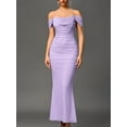 thumbnail image 4 of Off the Shoulder Maxi Long Dress Corset Ruched Bodycon Formal Wedding Guest Dresses for Women Light Purple M, 4 of 8