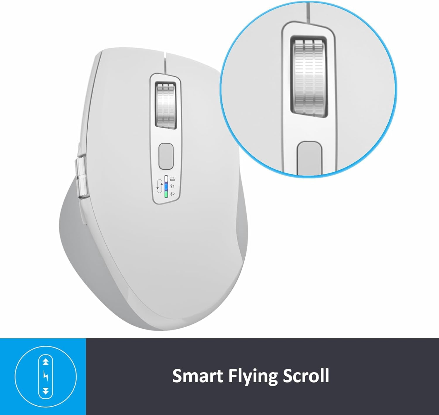 Wireless Bluetooth with Smart Flying Scroll, Thumb Scroll Ergonomic Mice, Silent Multi-Device for Computer, Laptop, iPad, Tablet, MacBook (White)