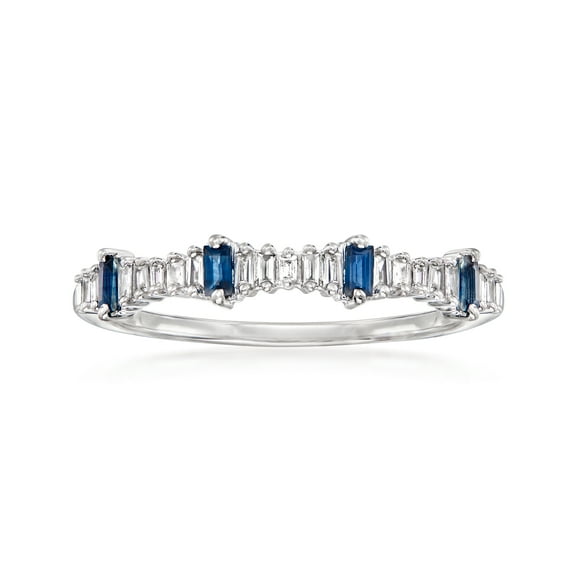 Ross-Simons 0.14 ct. t.w. Diamond and .10 ct. t.w. Sapphire Stackable Ring in 14kt White Gold, Women's, Adult