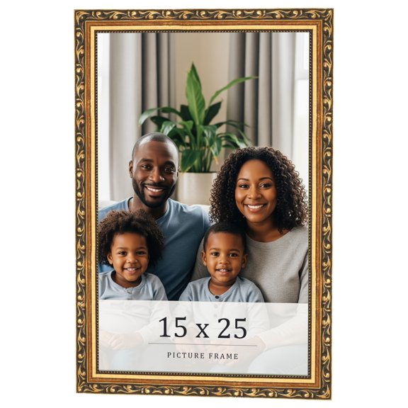 15x25 Frame Black & Gold Solid Wood Picture Frame Width 1.125 Inches | Interior Frame Depth 0.375