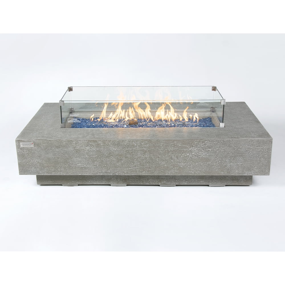 Elementi Plus Riviera Propane Fire Pit for Outside Outdoor Fire Pit Table Smokeless Firepit Concrete Rectangular Fire Table Patio Heater Fireplace 60000 BTUs - Light Grey, 60 x 31.9 Inches