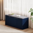 thumbnail image 3 of Vividwood 41.3" Shoe Storage Bench with 3 Doors, Cushioned Seat & Adjustable Shelf for Entryway (Navy Blue), 3 of 5