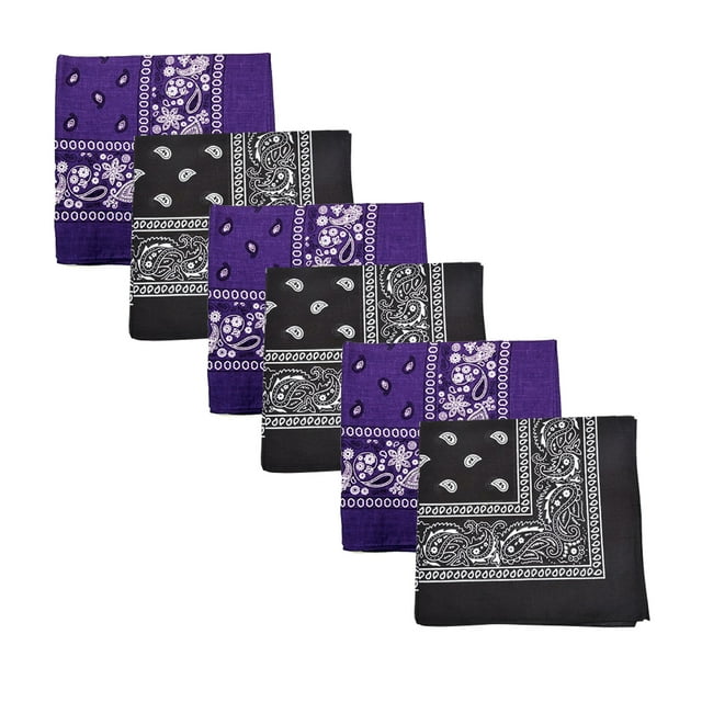 Mechaly Paisley 100% Cotton Double Sided Bandanas - 12 Pack - One Dozen (Black