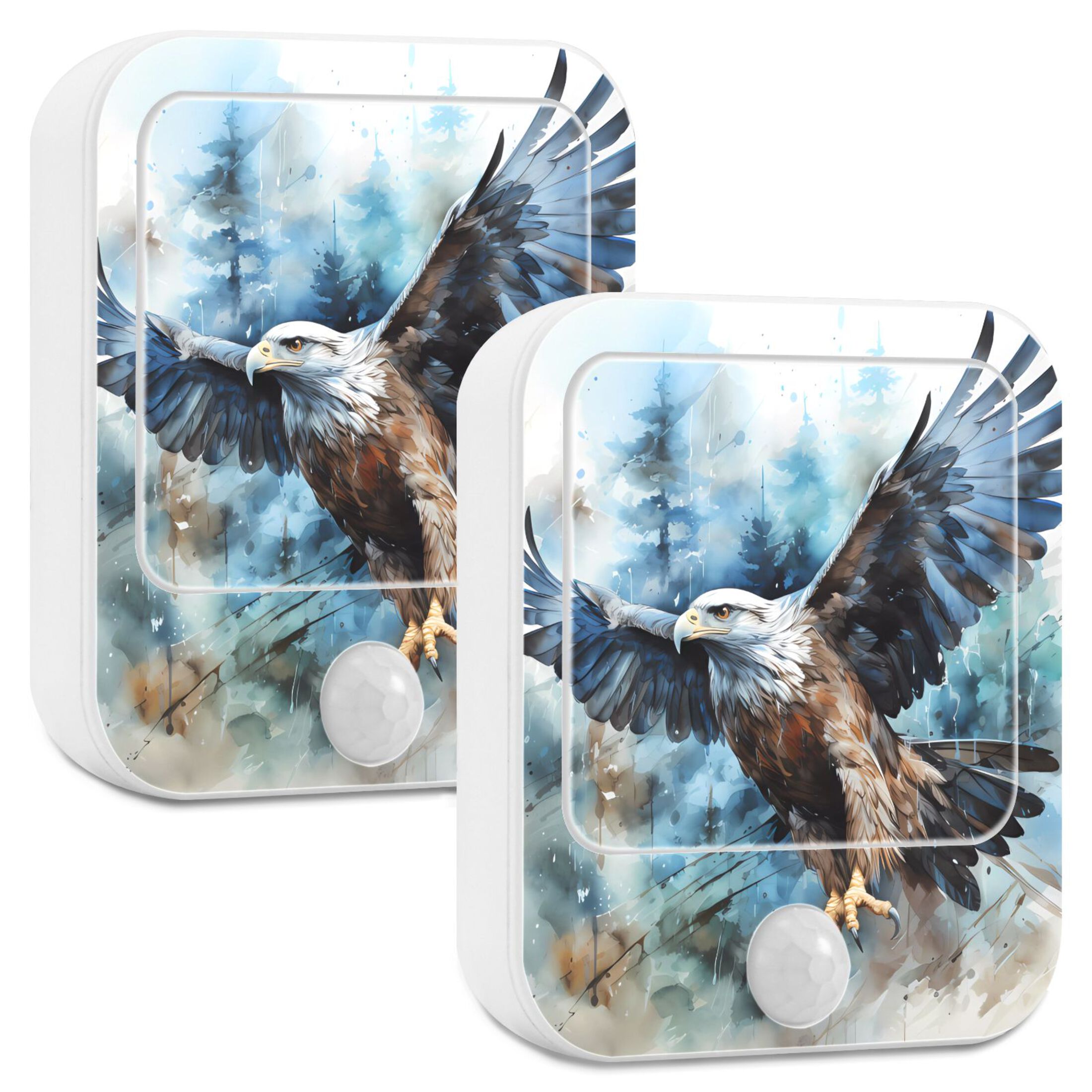 Eagle Trees Painting Night Lights Plug into Wall LED with Auto Light Sensor Warm Light for Kids Hallway Bedroom Living Room Kitchen Bathroom Set of 2