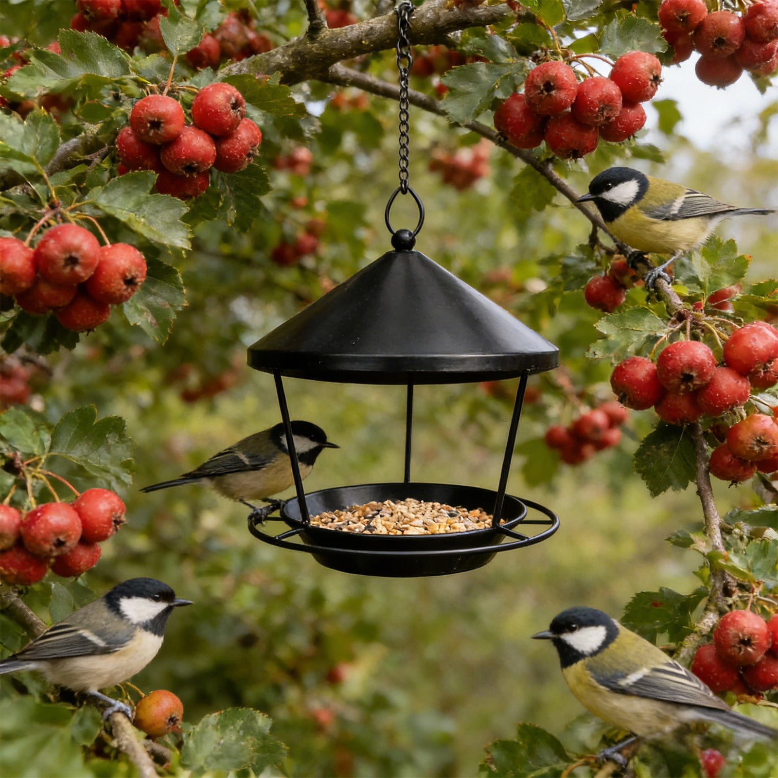 Iron Bird Feeder with Hanging Tray | Rust-Proof Metal Mesh for Outdoor Garden Decoration | Includes 1 Feeder