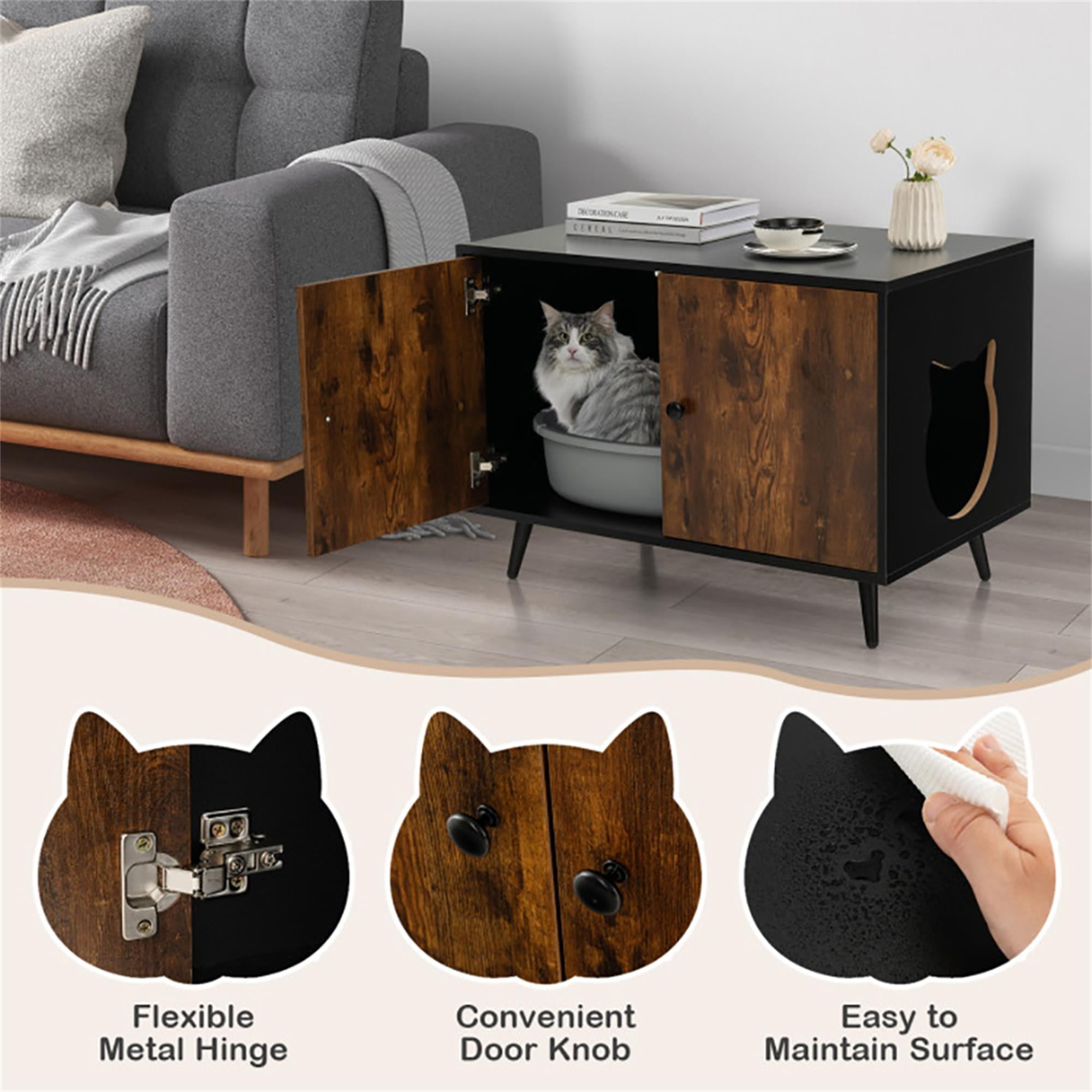Kadyn 31" Cat Litter Box Enclosure, Hidden Litter Box Furniture, Wood Cat House Washroom Cabinet Fit for Most of Cat and Litter Box, Black