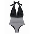 thumbnail image 1 of Women One-Piece Swimsuit Front Ruched Leopard Tummy Control High Waist Halter Lace Up Bikini Dress Black XL, 1 of 9