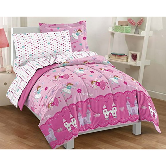 Dream Factory Magical Princess Ultra Soft Microfiber Girls Comforter Set, Pink, Twin