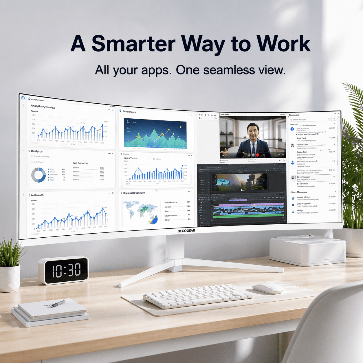 Deco Gear 49" White Curved Ultrawide Monitor, 5120×1440, 120Hz, 1ms MPRT, 32:9, HDR, Adaptive Sync, USB-C, HDMI, DisplayPort, Built-in Speakers, PIP/PBP, White Design